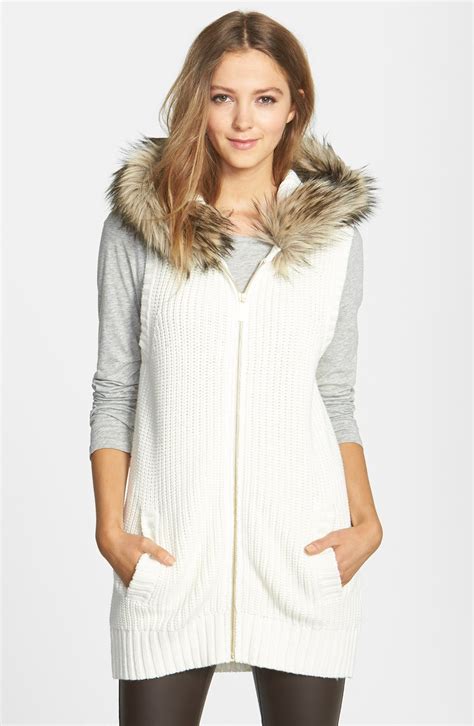 michael michael kors faux-fur-trim hooded vest|faux fur vest.